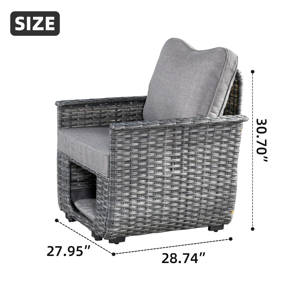 2-piece Dark Grey Wicker Patio Chair Set W884639