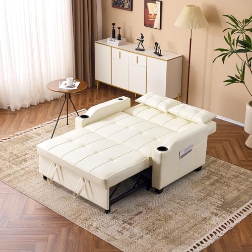 Light Green Faux Leather Convertible Futon Sofa Bed with USB Ports W711193