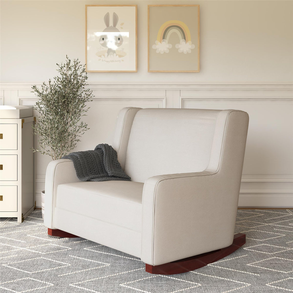Beige Microfiber Double Rocker Chair X178107