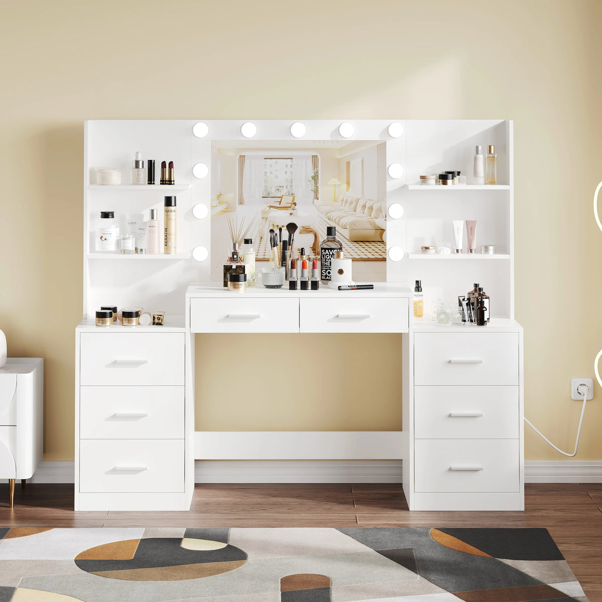 Vanity Desk with Mirror and 8 Drawer A776