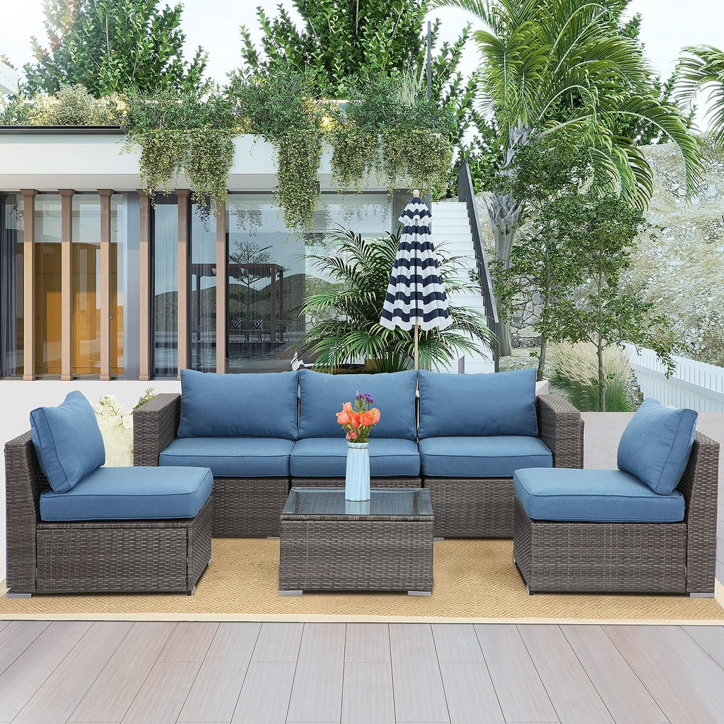 6 Pcs Outdoor Wicker Rattan Furniture Set with Cushions P80795