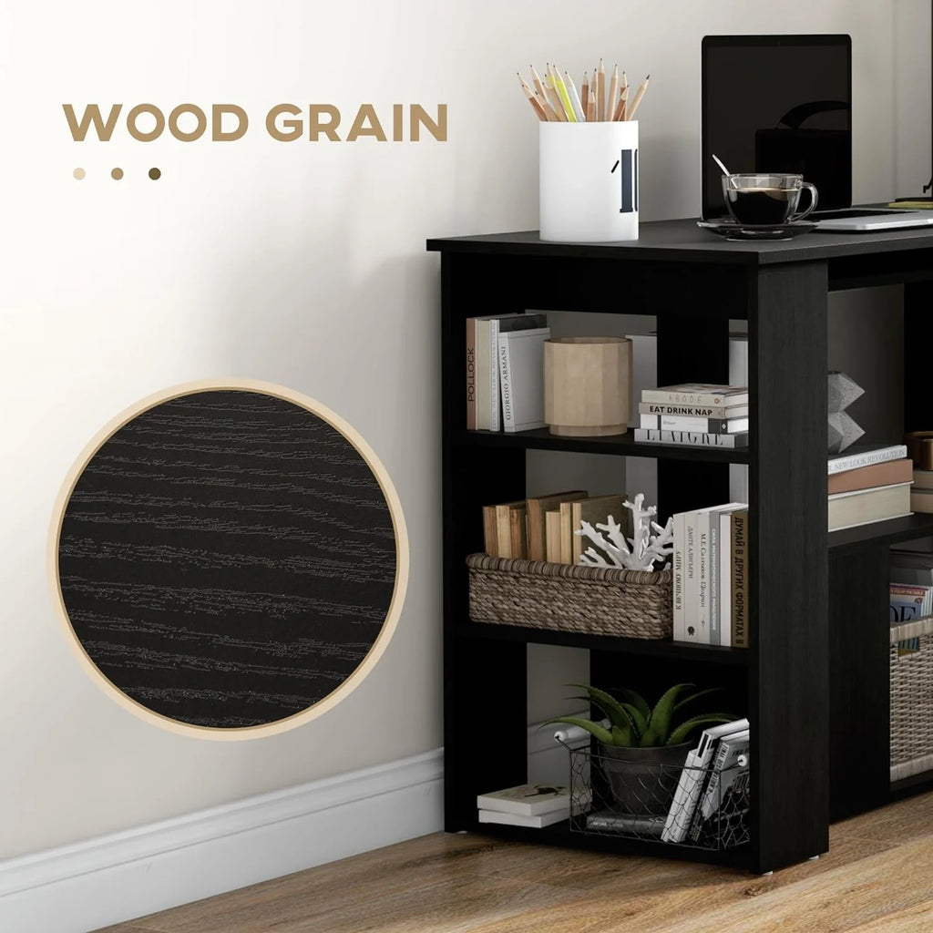 L Shaped Corner Desk with Storage Shelves, Black Z241
