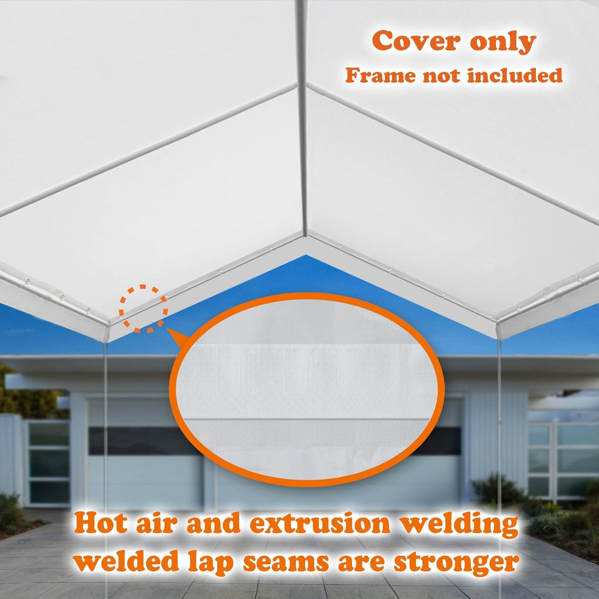 Carport Canopy Cover 12 x 20 Feet Replacement Tent Top Tarp with Ball Bungees R22862