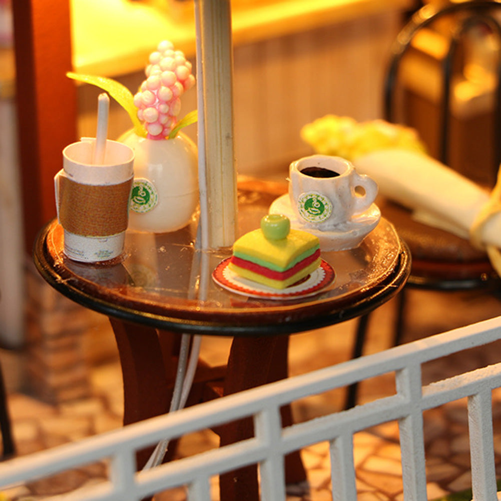 Miniature LED Coffee Store Doll House Model Toy H192