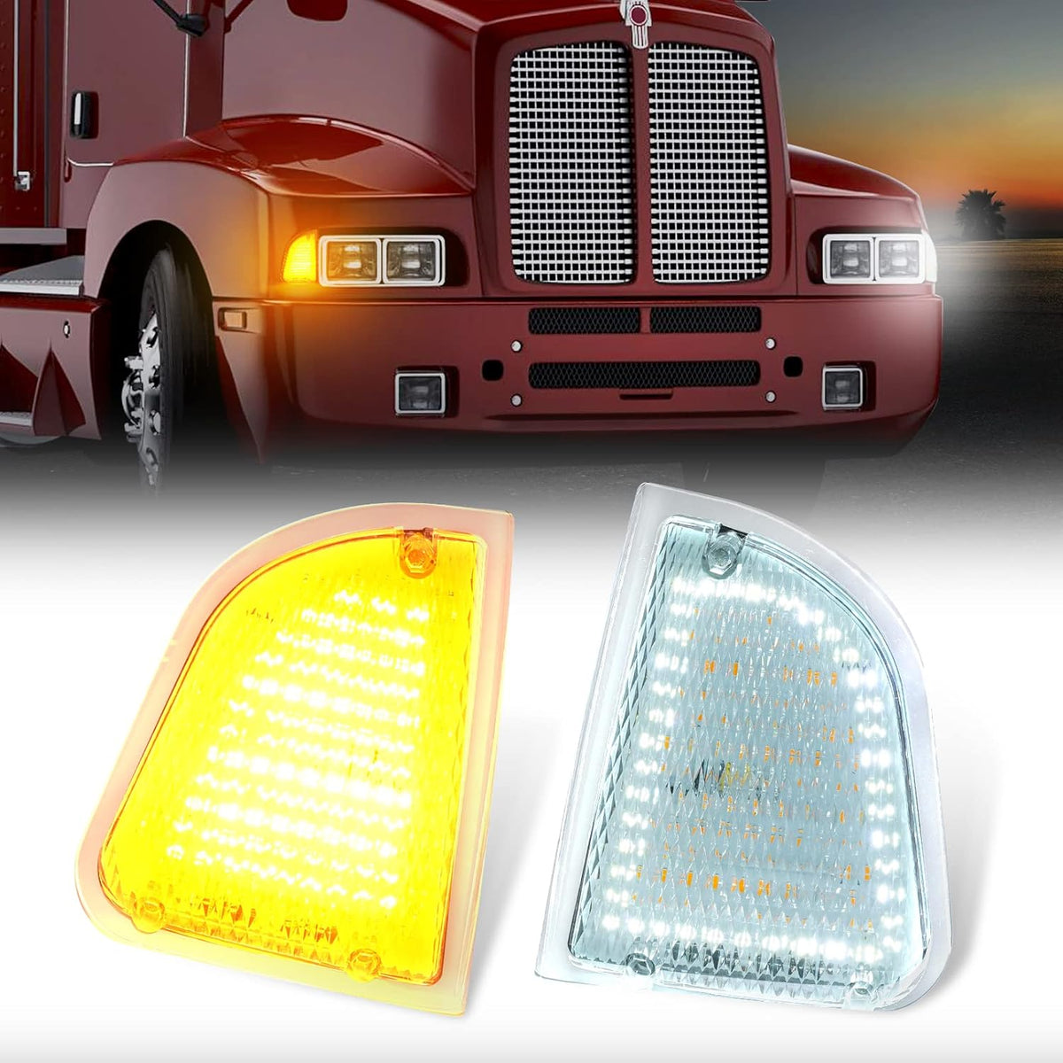 Front LED Turn Signal and Parking Lights Assembly, Amber and White, Clear Lens, Pack of 2 P265
