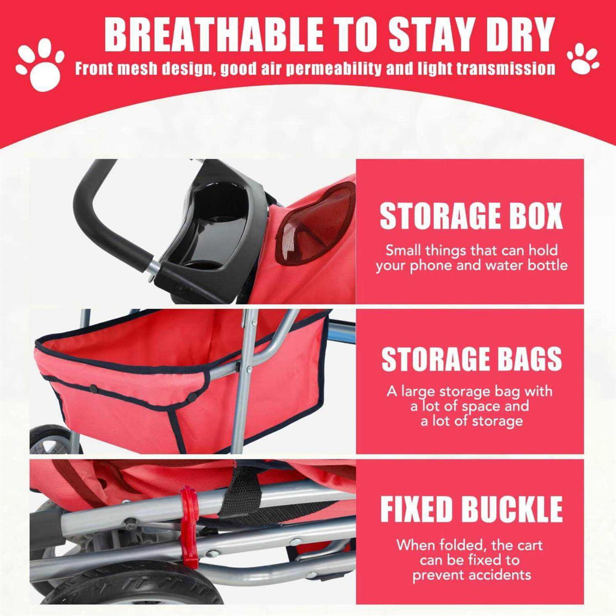 Foldable 4 Wheel Pet Stroller with Storage Basket V1339