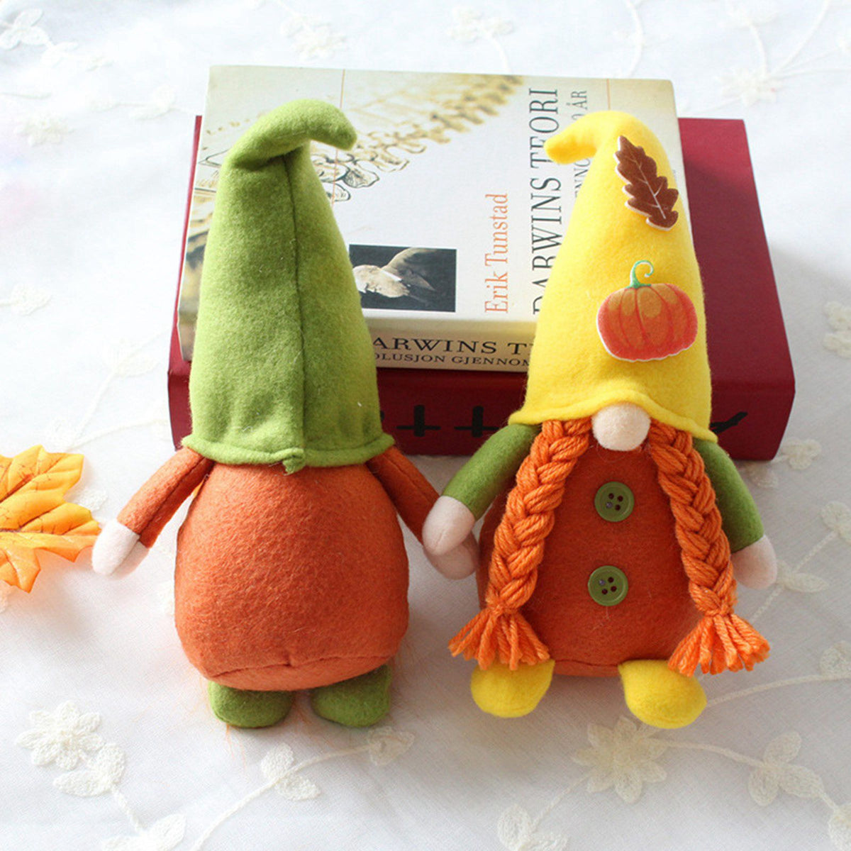 2 Pack Maple Leaf & Pumpkin Chef Gnomes Plush Dolls Scandinavian Tomte Nisse Dwarf Swedish Honey Bee Elf U3718