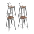 Metal Bar Stools Set of 4 24" Silver Wood Top Low Back X217650