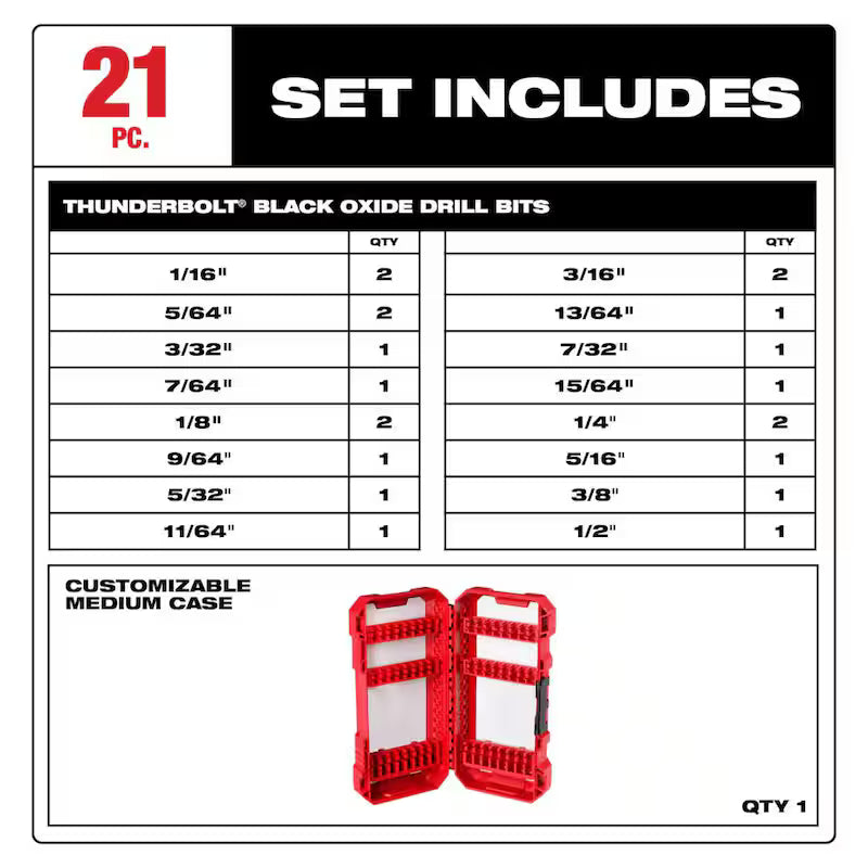 Black Oxide Twist Drill Bit Set 21-Piece A4873