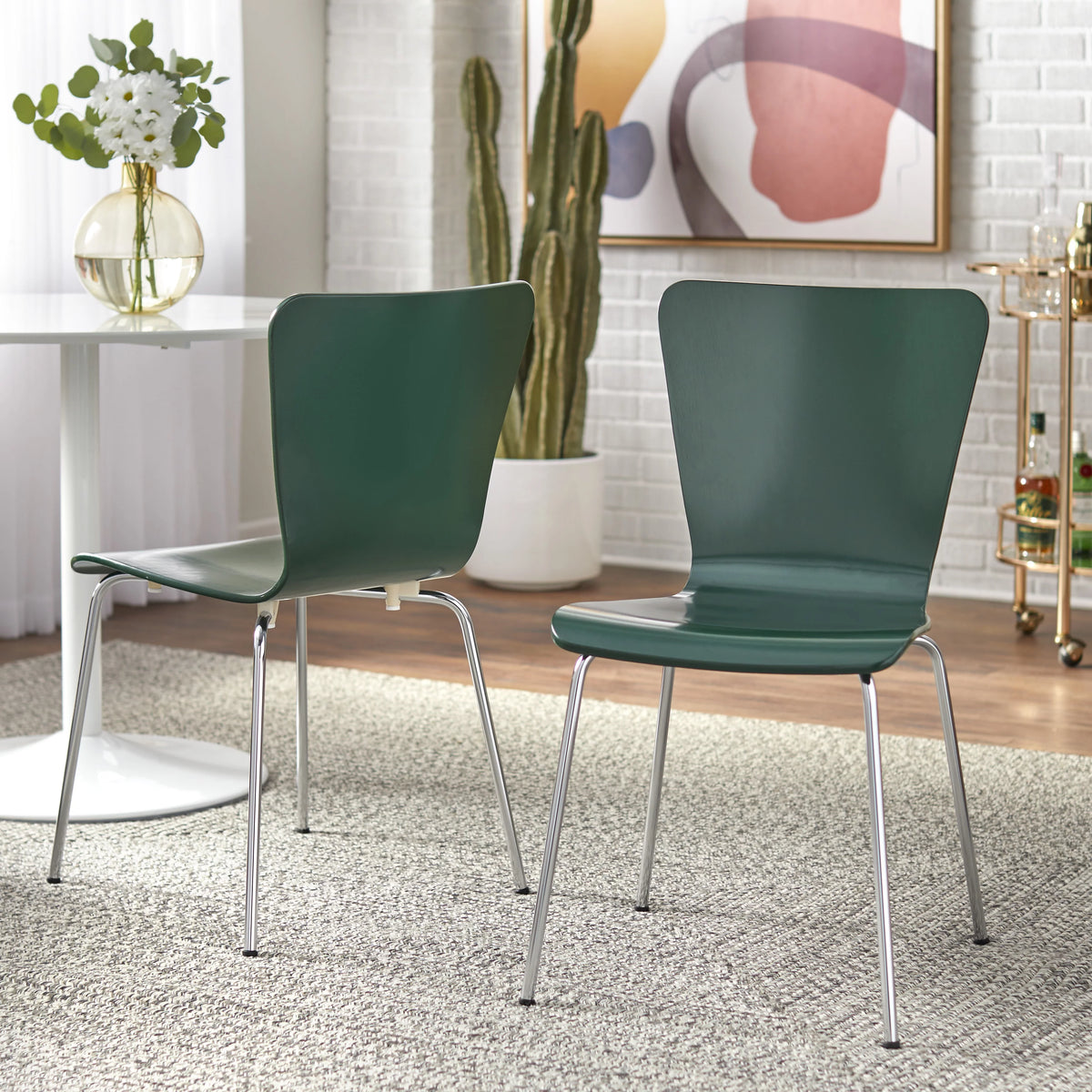Set of 2 Dark Green Bentwood Dining Chair O375