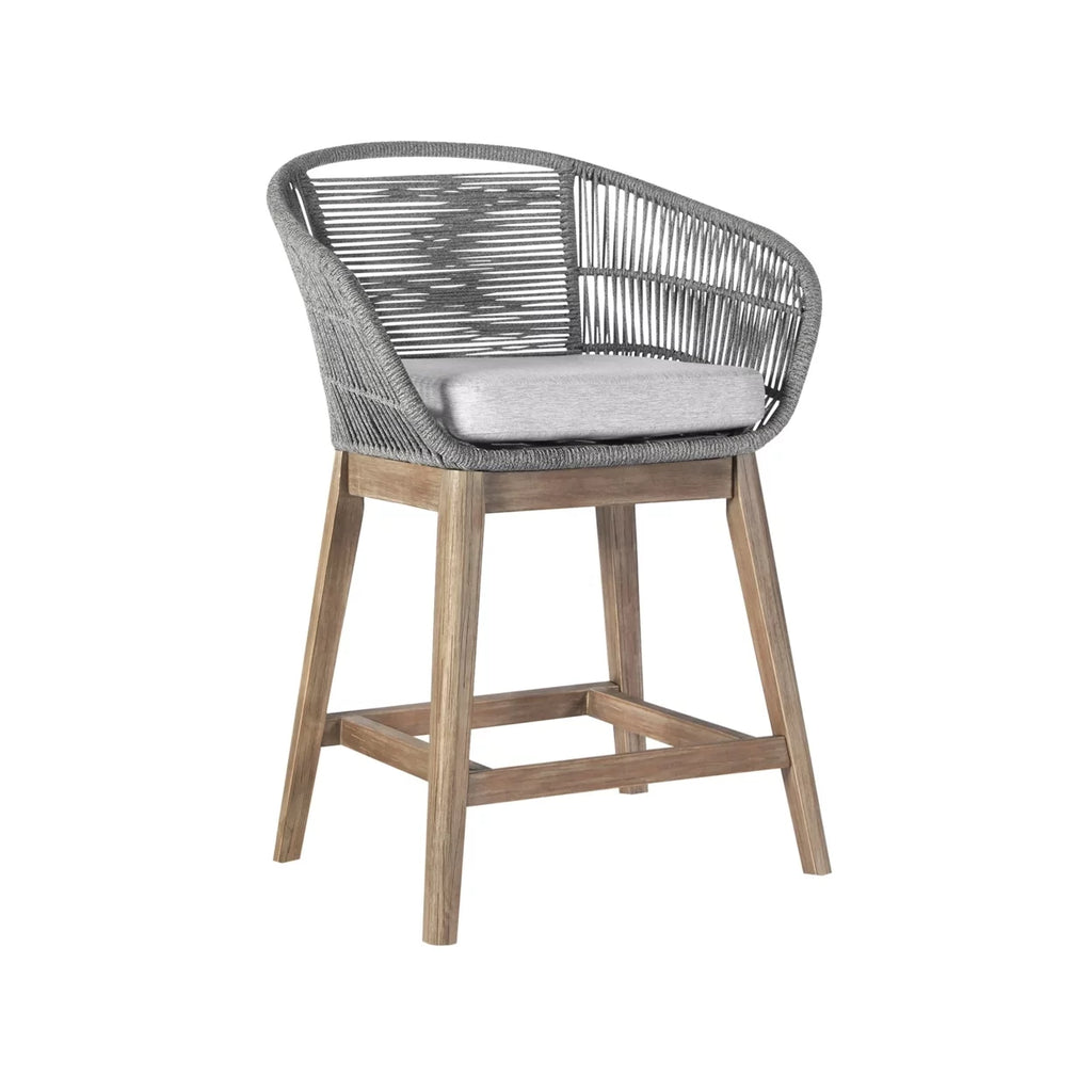 26 Inch Teak Wood Rope Woven Counter Stool Chair I98460