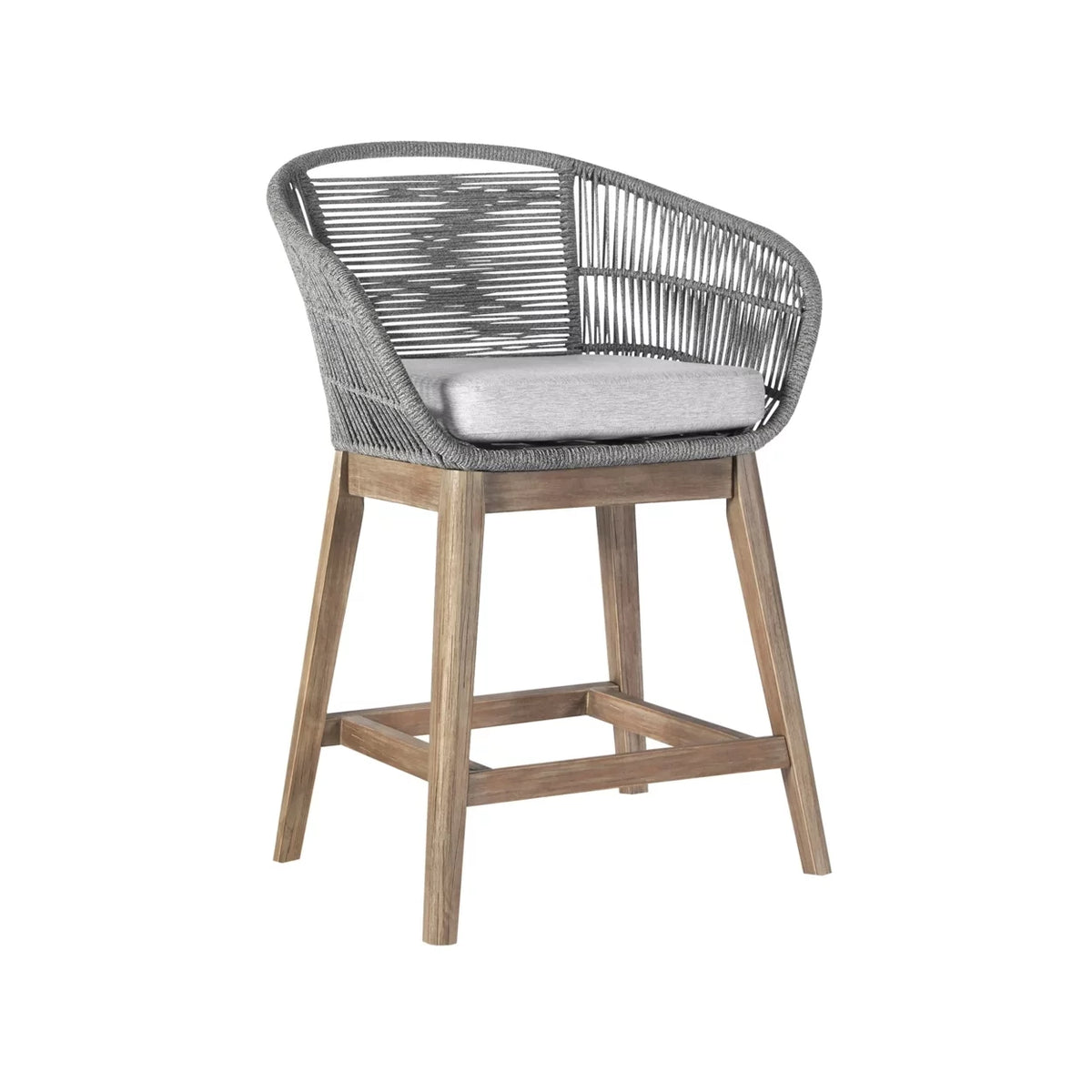 26 Inch Teak Wood Rope Woven Counter Stool Chair I98460