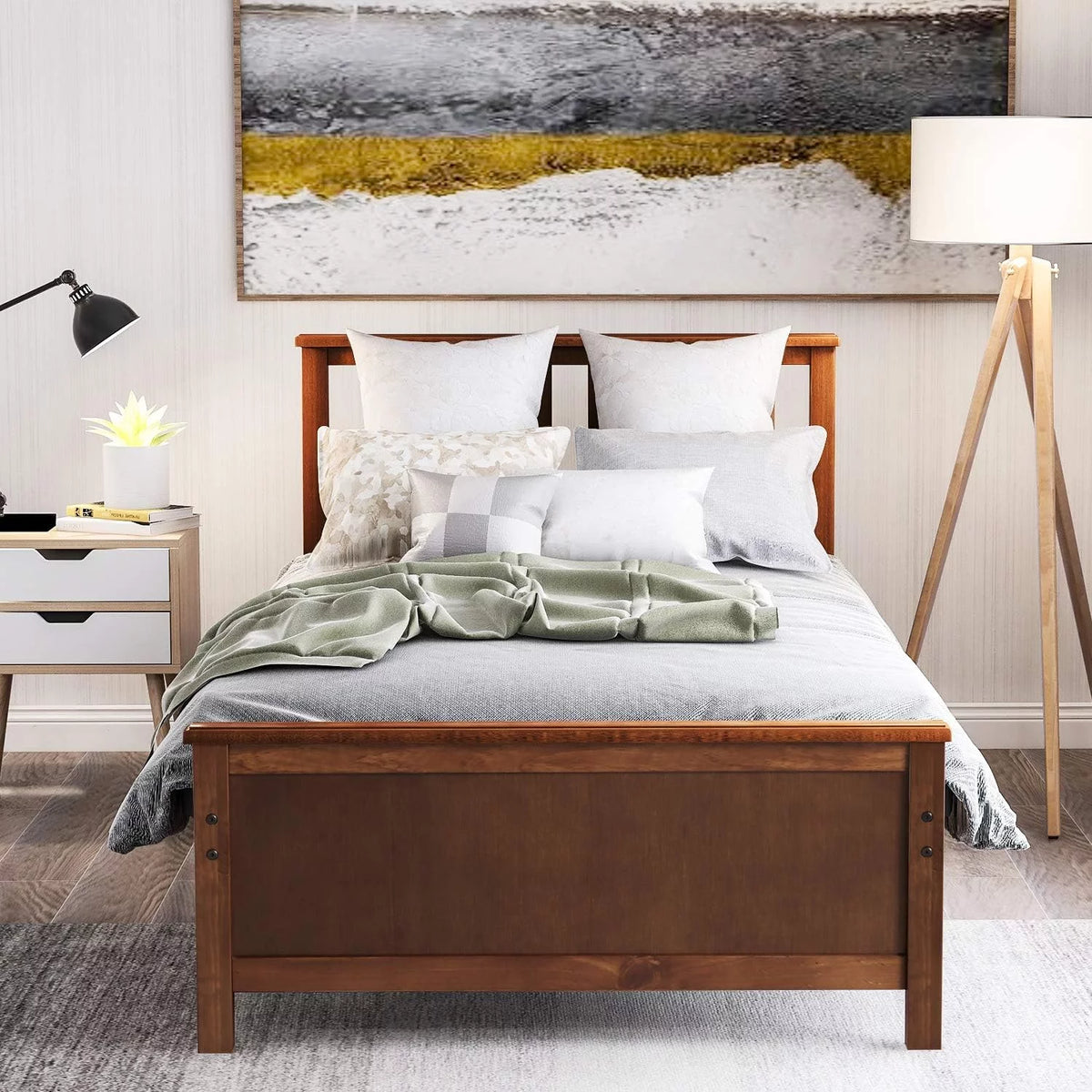 Wood Platform Bed Frame with Headboard and Footboard D564280