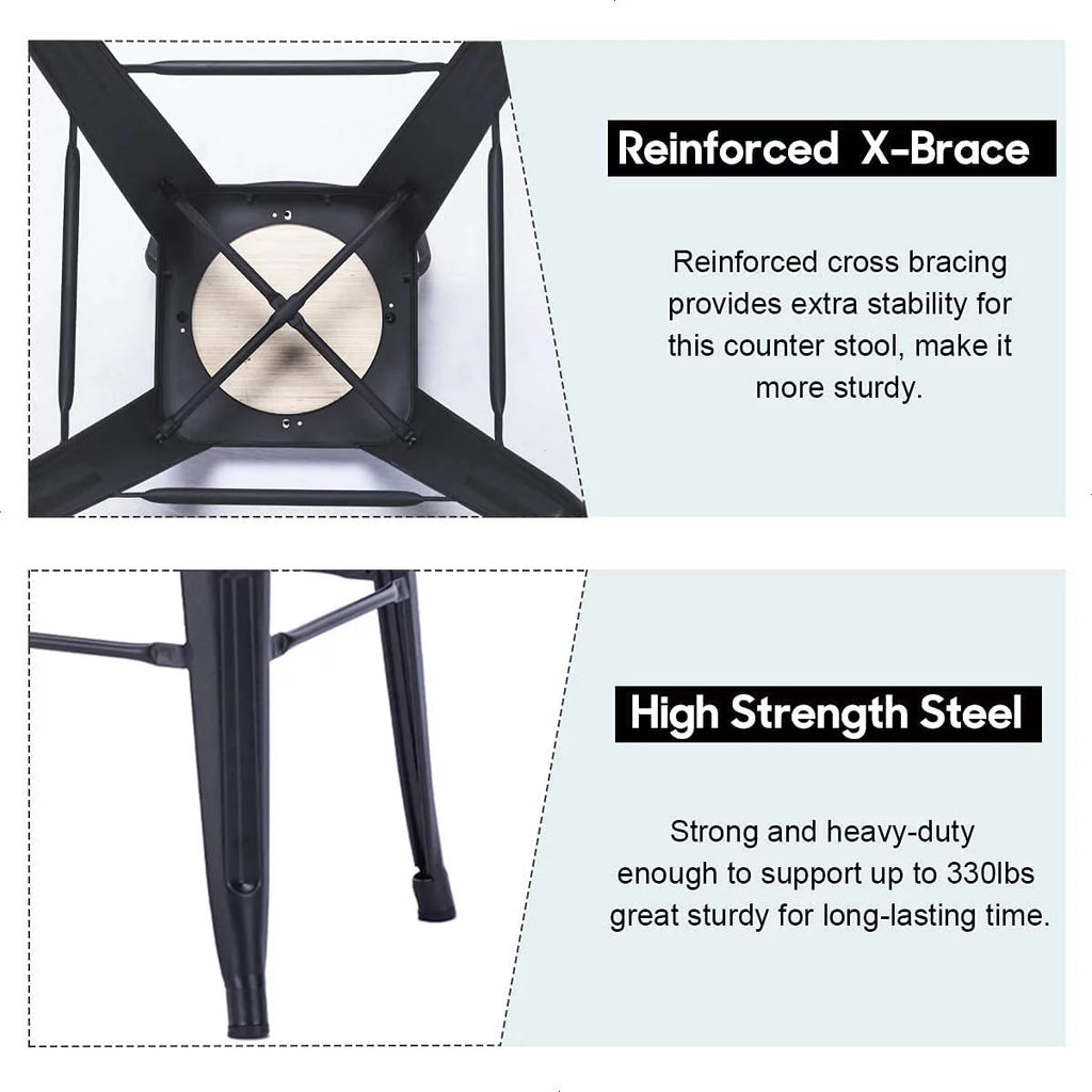 Metal Bar Stools Set of 4 24" Silver Wood Top Low Back X217650