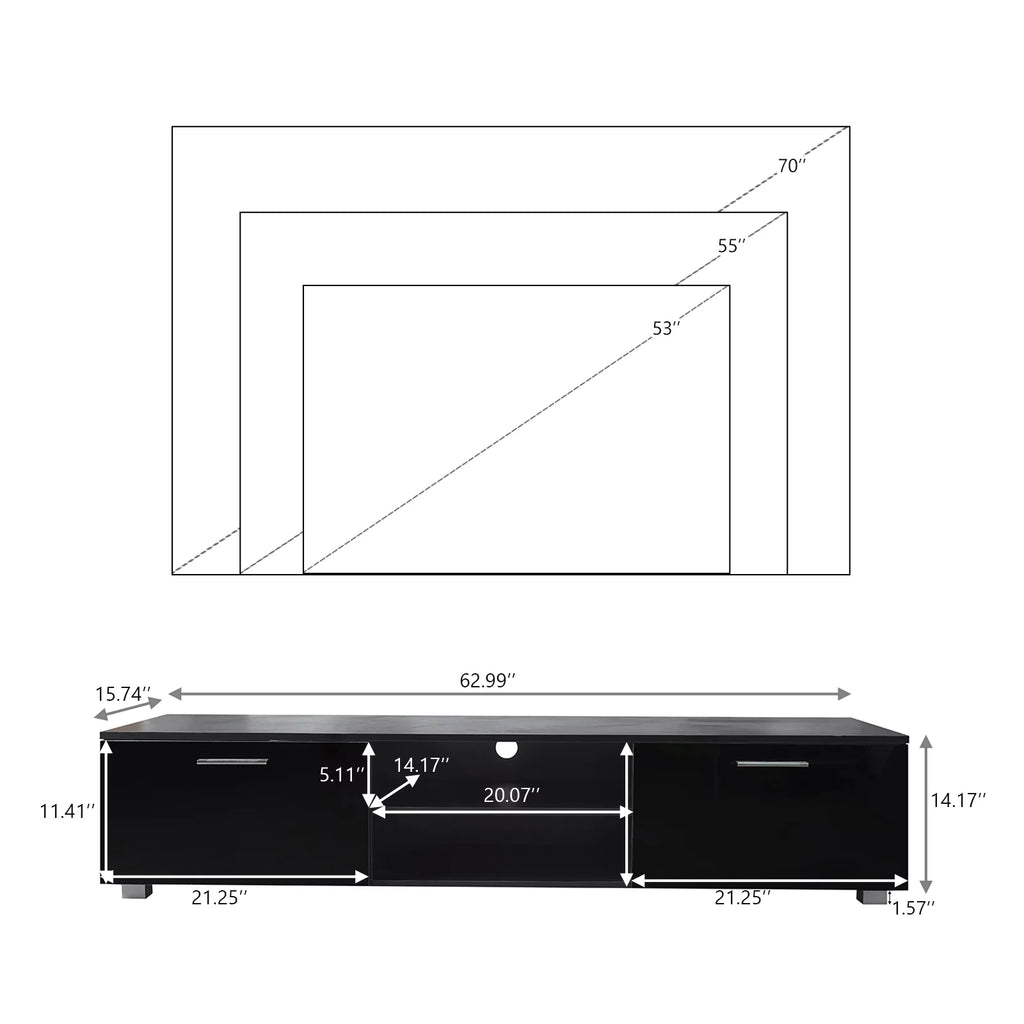 Black TV Console Table with 2 Storage Cabinet C55584