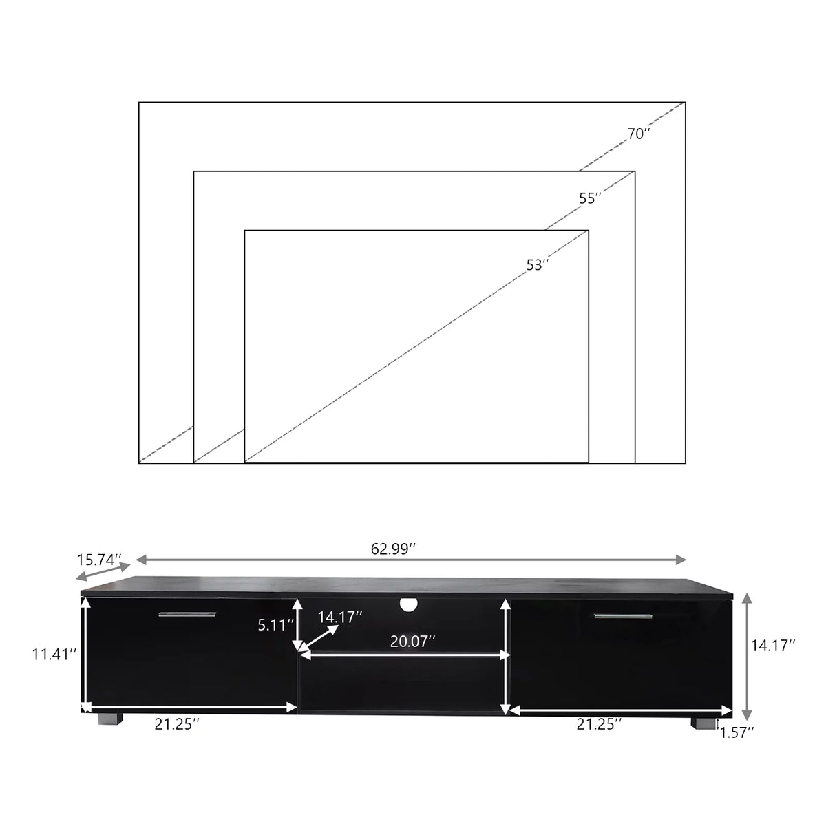 Black TV Console Table with 2 Storage Cabinet C55584