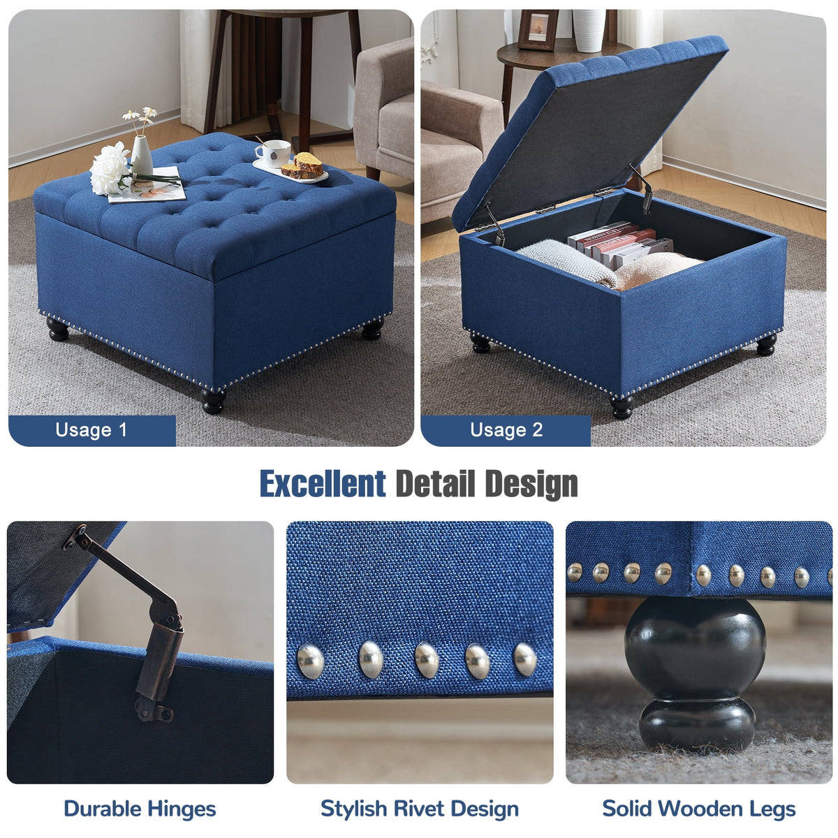Large Upholstered Storage Ottoman Q718715