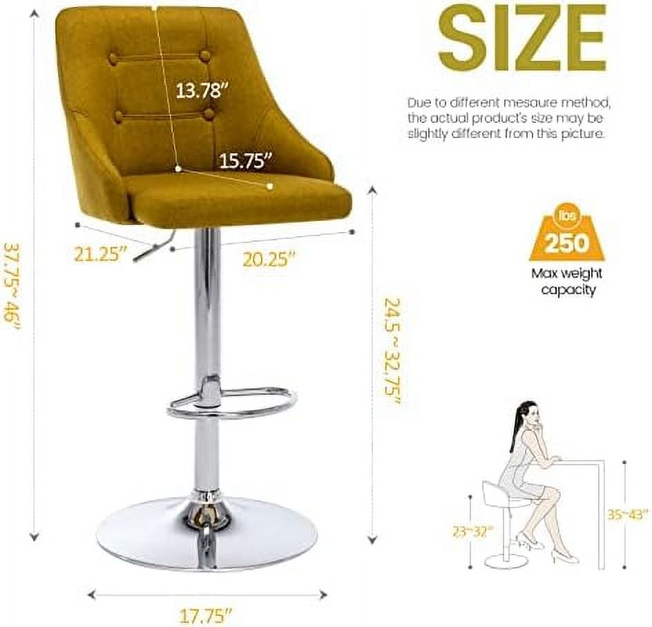Yellow Adjustable Fabric Swivel Barstool with Back O2597