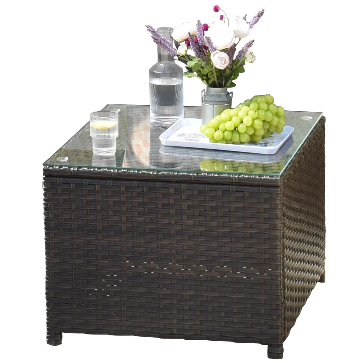 Outdoor Wicker Coffee Table with Glass Top N8988