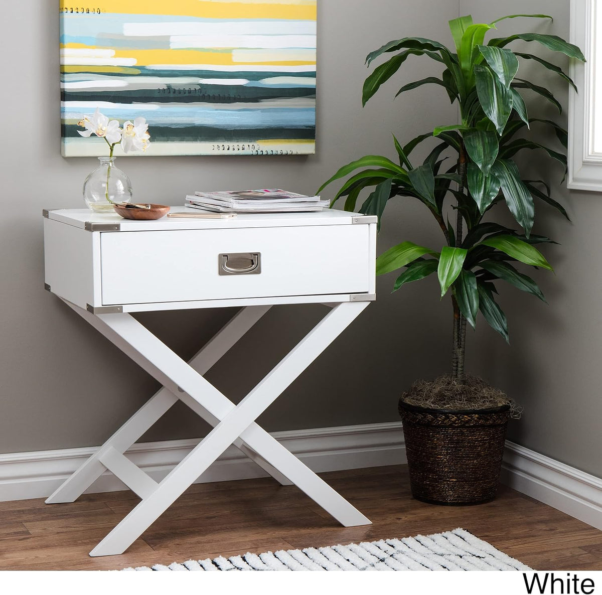 White Painted Wood Side Table M738