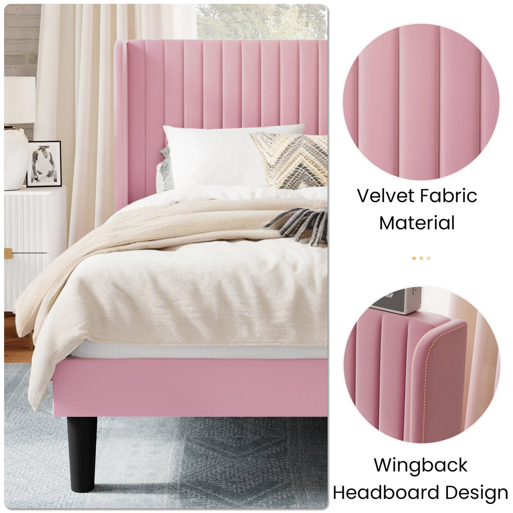Queen Size Velvet Upholstered Platform Bed Frame D6865