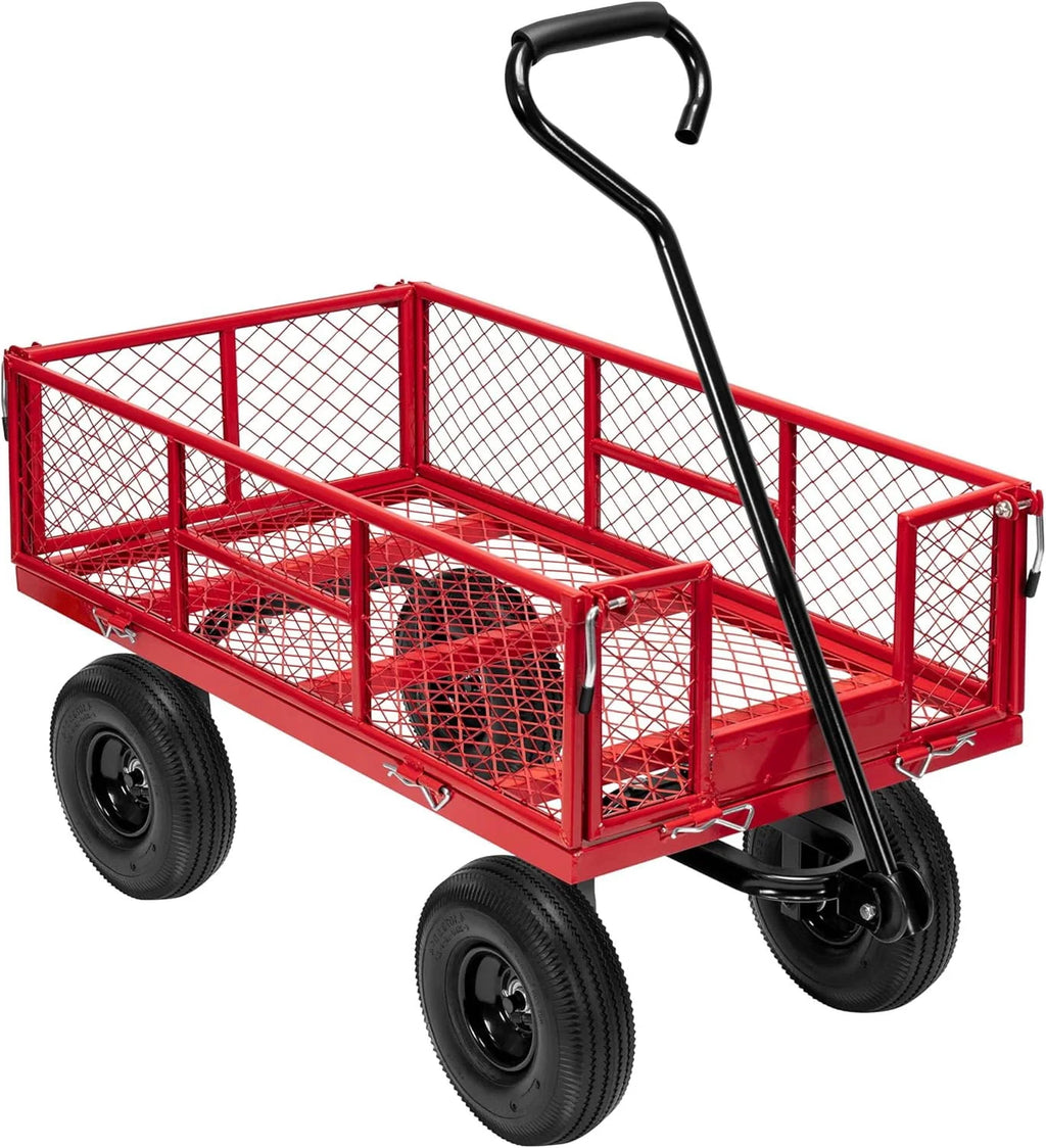 Mesh Steel Garden Cart 880 lbs Folding Utility Wagon with 10 Inch Wheels, Red B509521