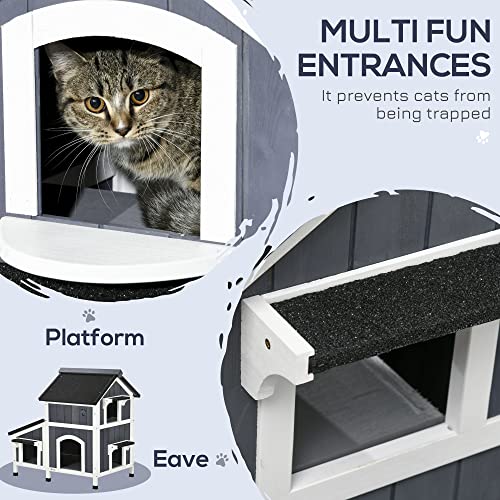 Gray Outdoor Cat House with Weather-Resistant Roof Z116368