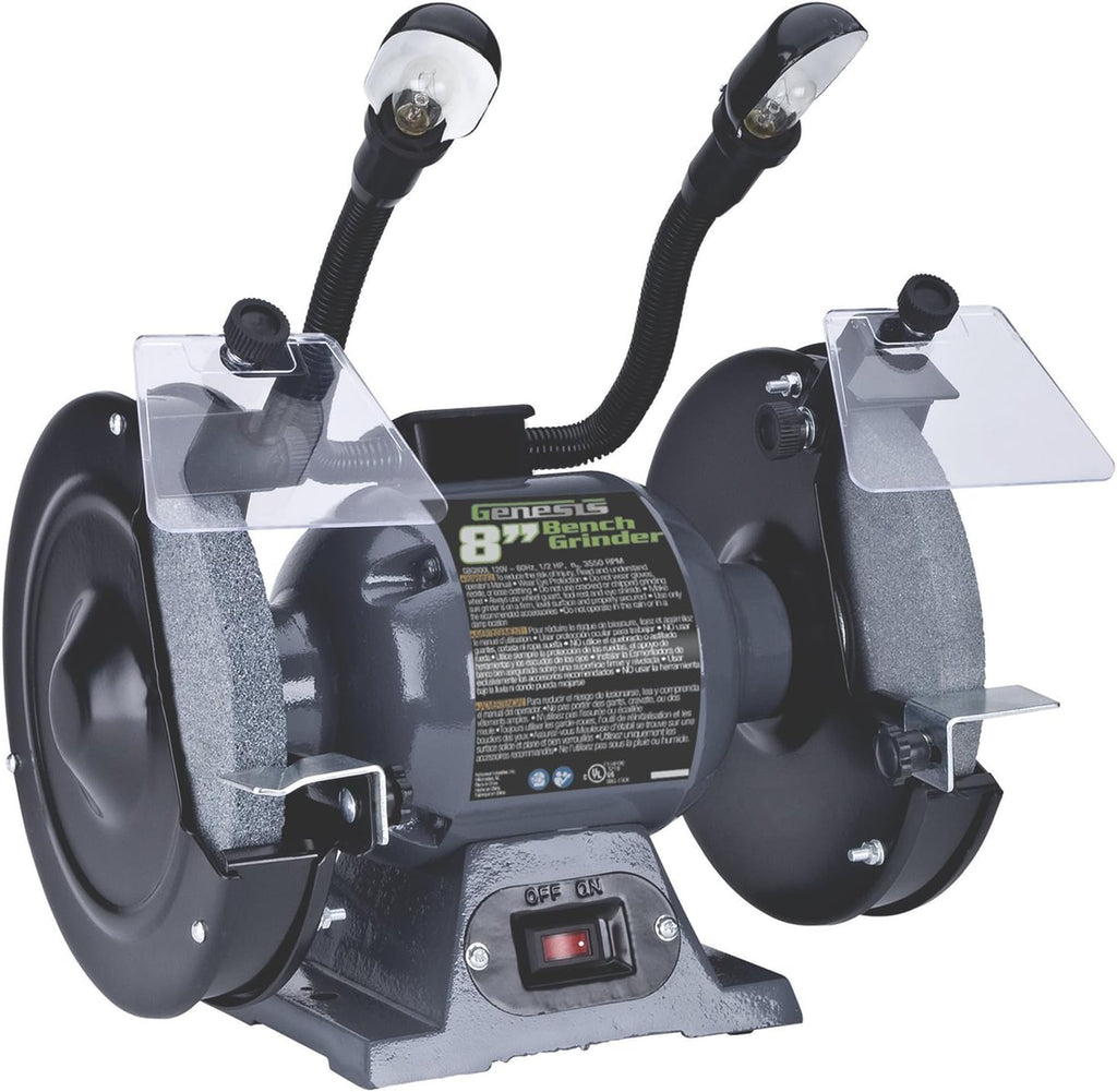 8" Bench Grinder with Dual Flexible Lights and Eye Shield P952