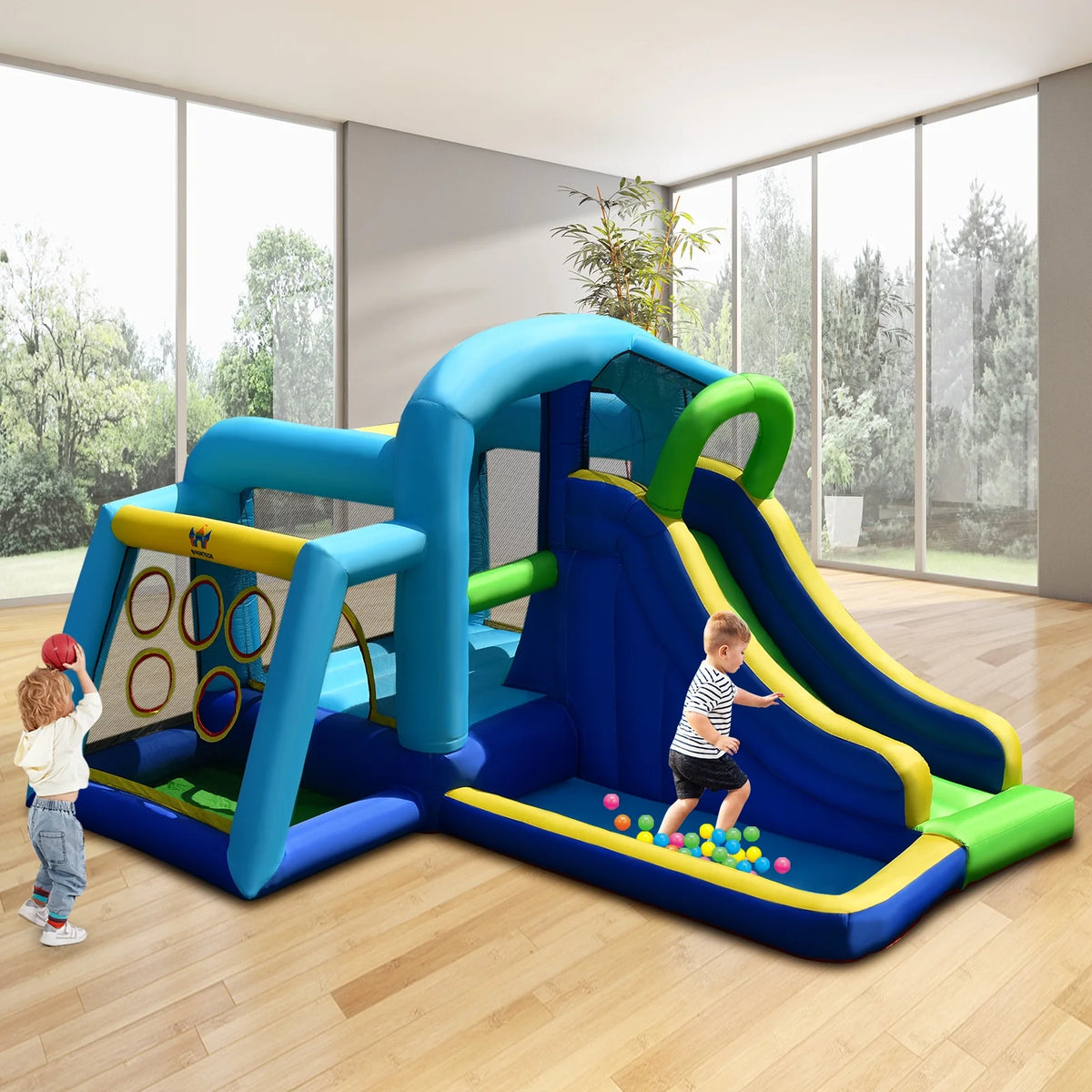 Inflatable Bouncer Climbing Bounce House Kids Slide Park Ball Pit with 550W Blower O48101