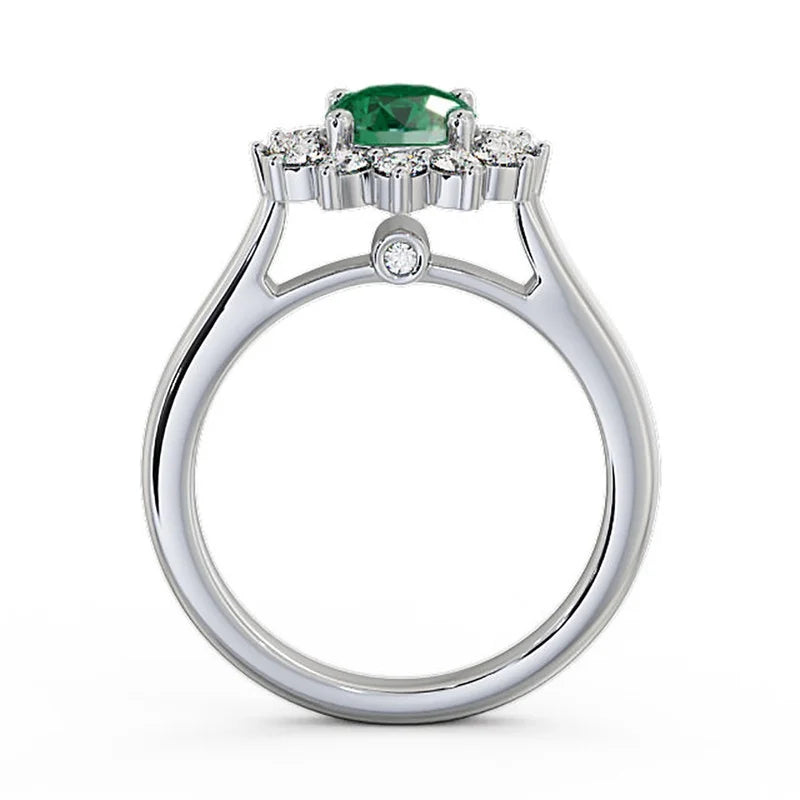 14K White Gold Floral Halo Round Cut Diamond Engagement Ring W831