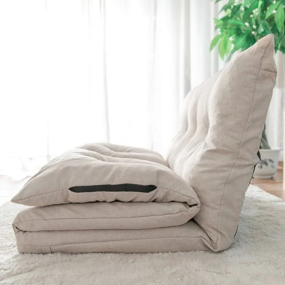 Beige Fabric Folding Chaise Lounge Sofa Floor Couch R88563