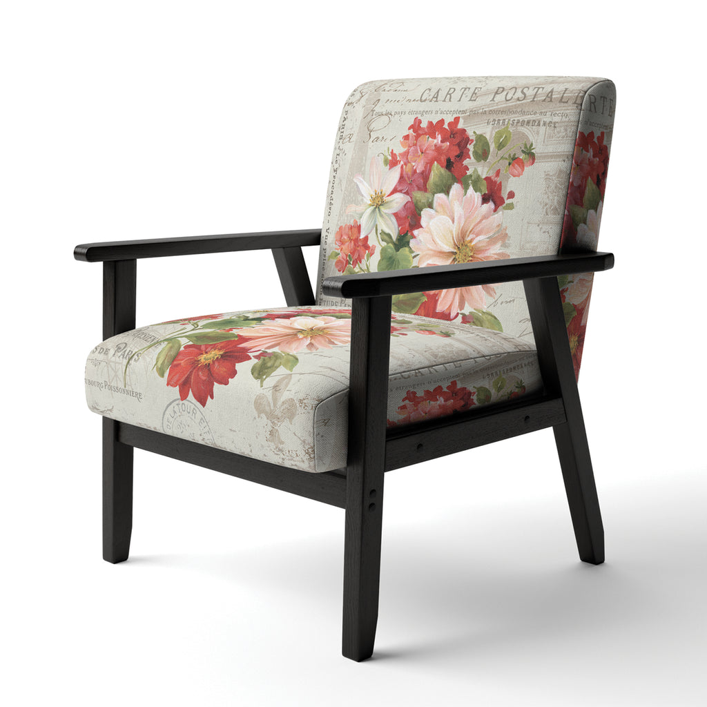 Red Painted Flowers Upholstered Accent Chair A4589