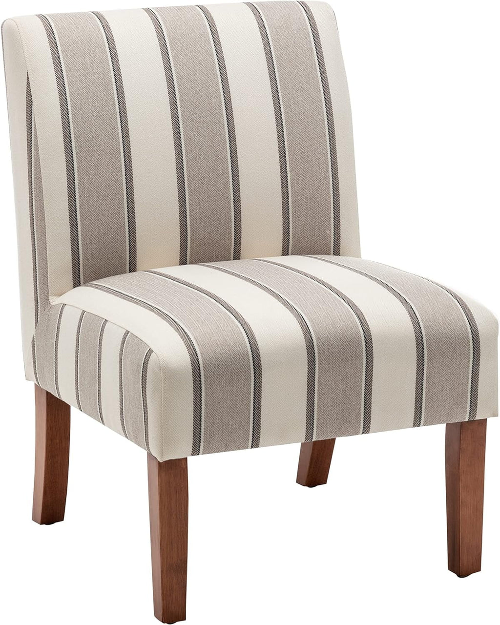 Brown And White Stripe Fabric Armless Accent Chair With Wood Legs Z20735