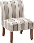 Brown And White Stripe Fabric Armless Accent Chair With Wood Legs Z20735