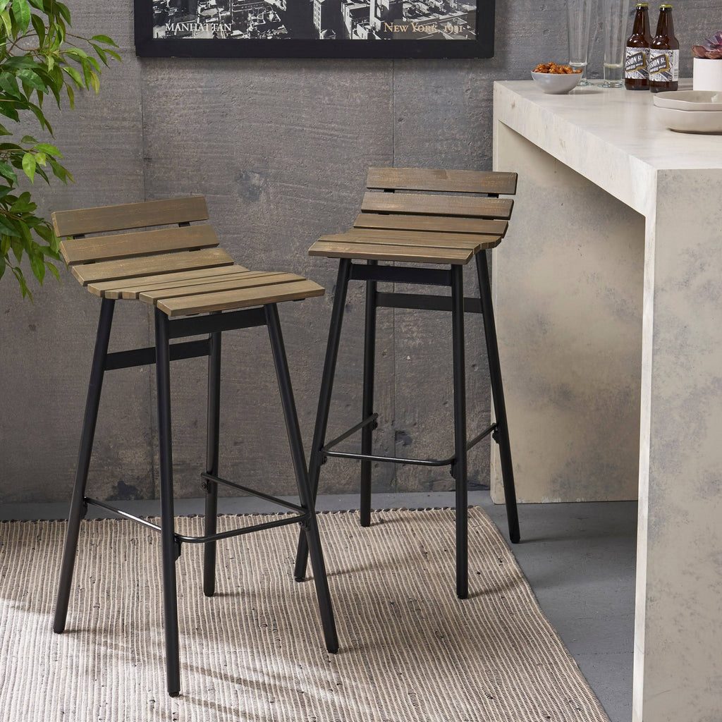 Set of 2 Wooden Barstool Dark Brown F97846