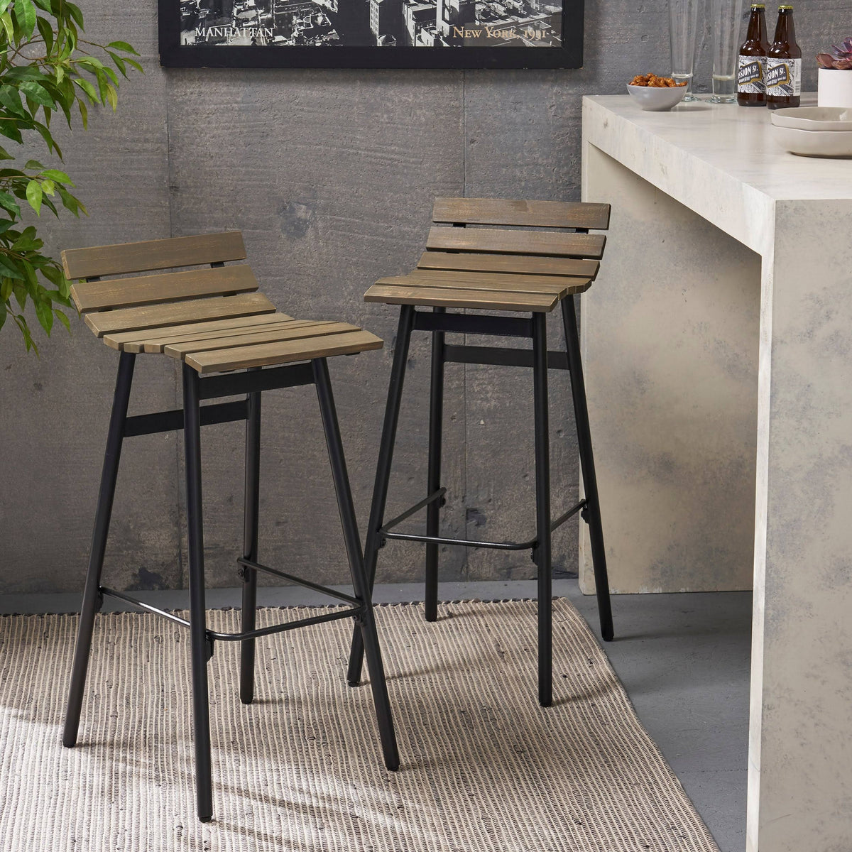 Set of 2 Wooden Barstool Dark Brown F97846