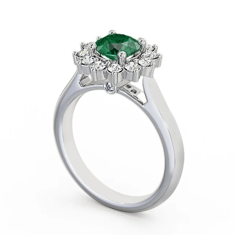 14K White Gold Floral Halo Round Cut Diamond Engagement Ring W831
