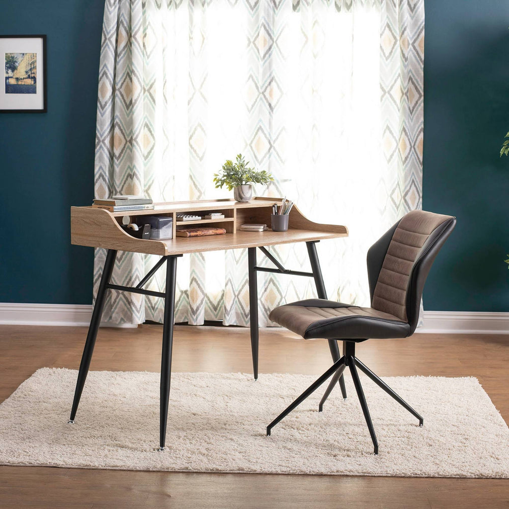 Black Brown Swivel Accent Chair with Metal Base J384