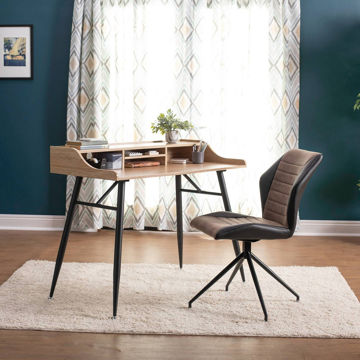 Black Brown Swivel Accent Chair with Metal Base J384