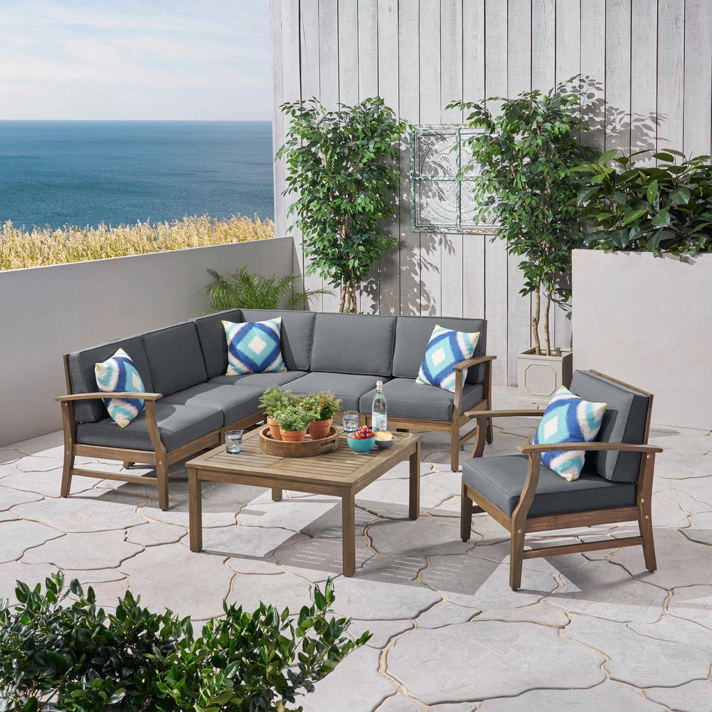 7 Piece Teak Finished Acacia Wood Sofa Set K39576