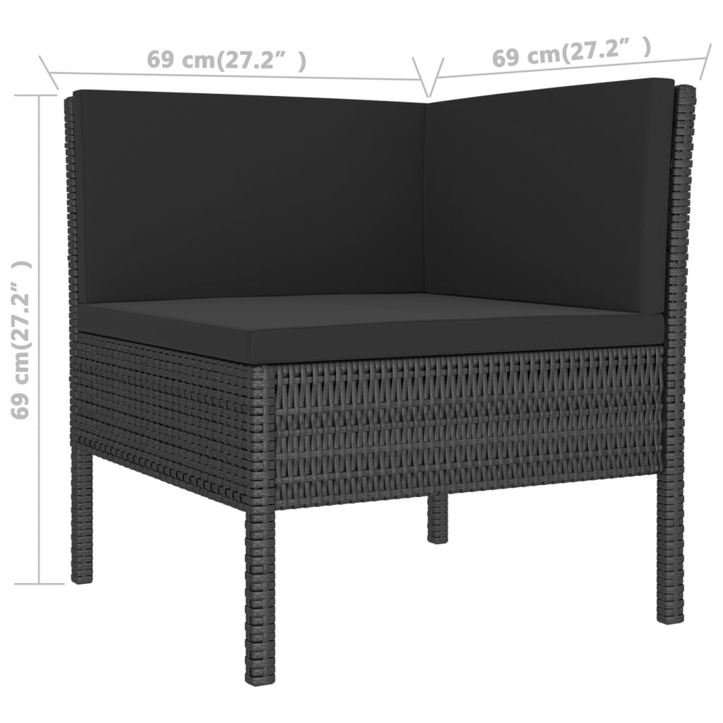 3 Piece Poly Rattan Outdoor Sectional Sofa Set with Cushions Steel Frame D6860