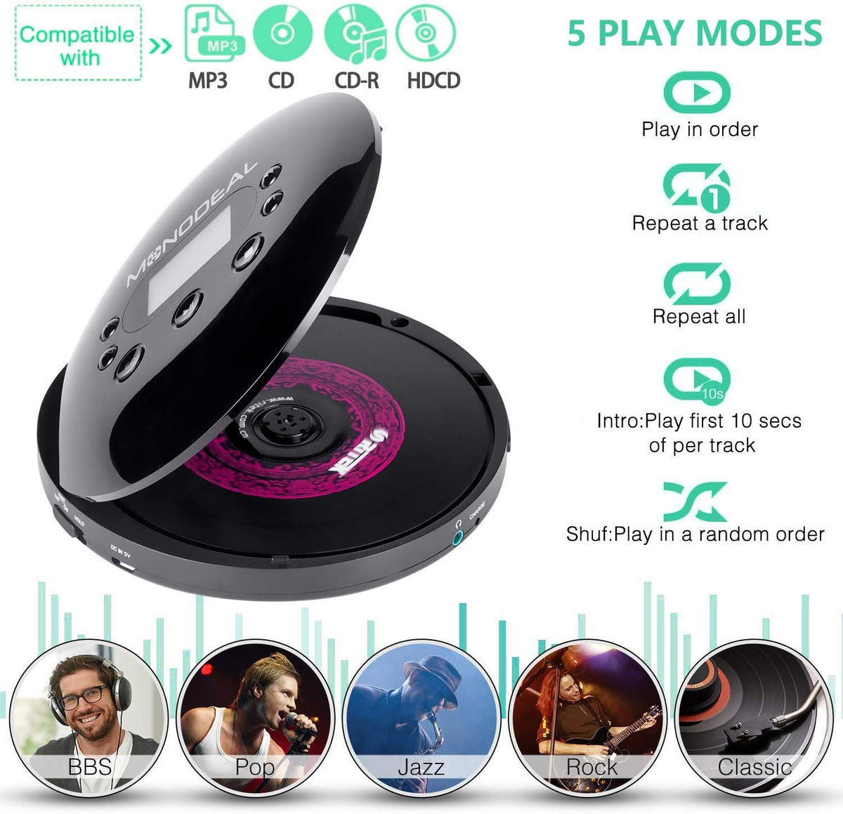 Portable CD Player with Headphones, Anti-Skip, Pack of 2 M514856