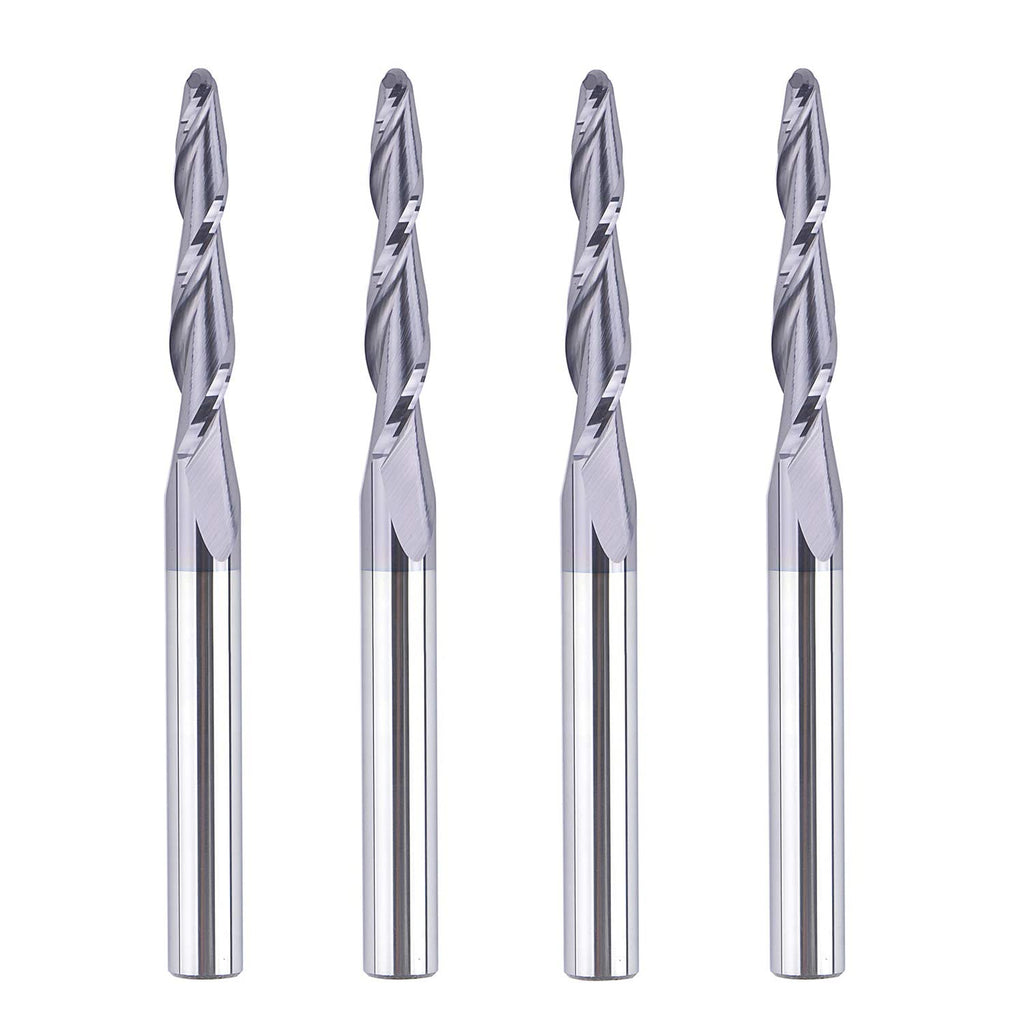 4Pcs Tapered End Mill Set 1/4 Shank 3 OVL Radius 4.0MM Tips Diameter CNC Router Bits Q338