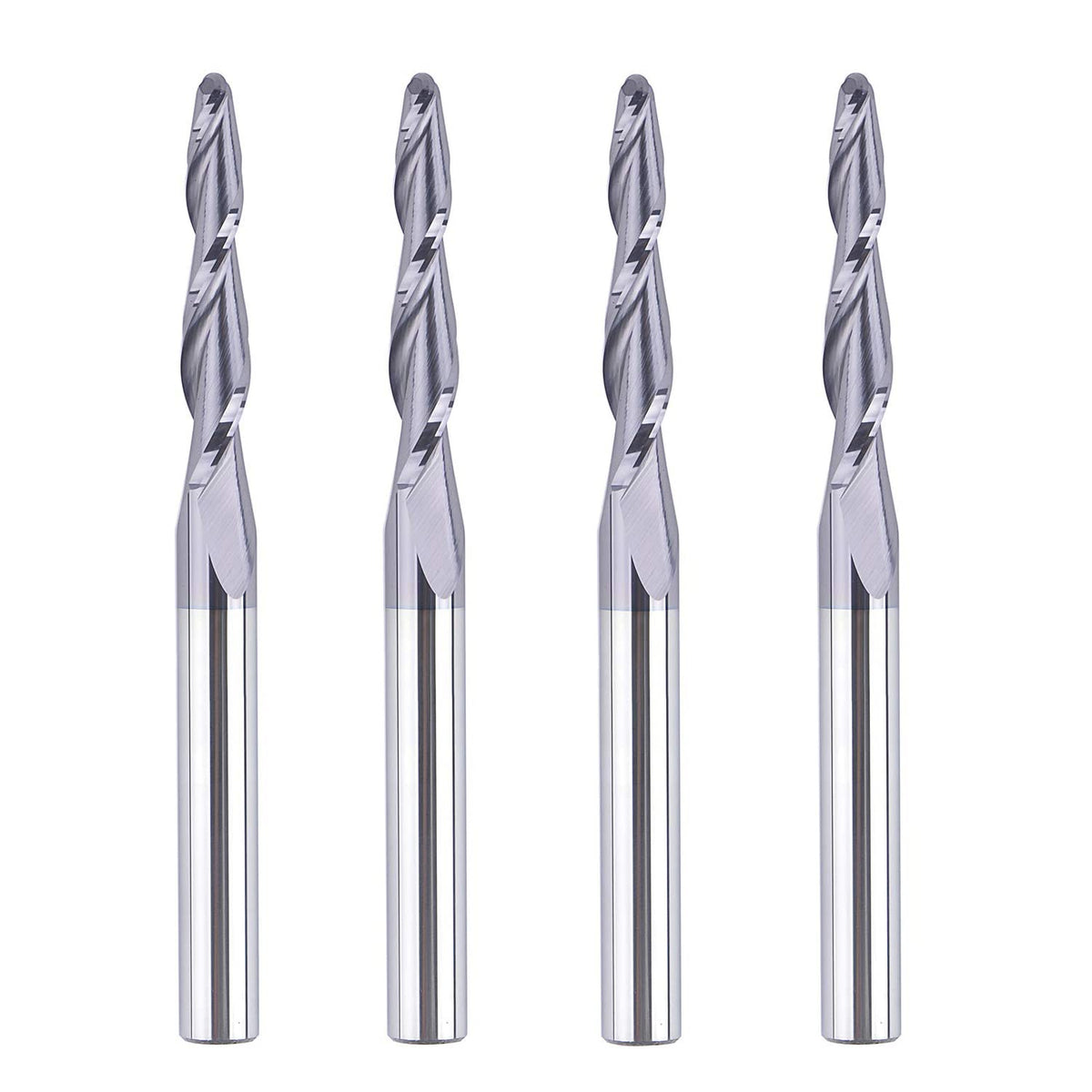 4Pcs Tapered End Mill Set 1/4 Shank 3 OVL Radius 4.0MM Tips Diameter CNC Router Bits Q338