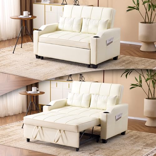 Light Green Faux Leather Convertible Futon Sofa Bed with USB Ports W711193