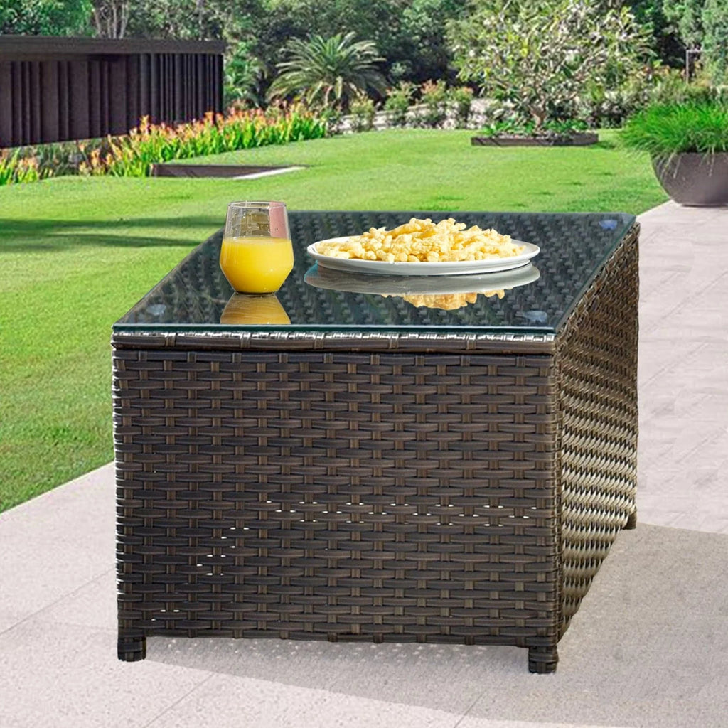 Outdoor Wicker Coffee Table with Glass Top N8988