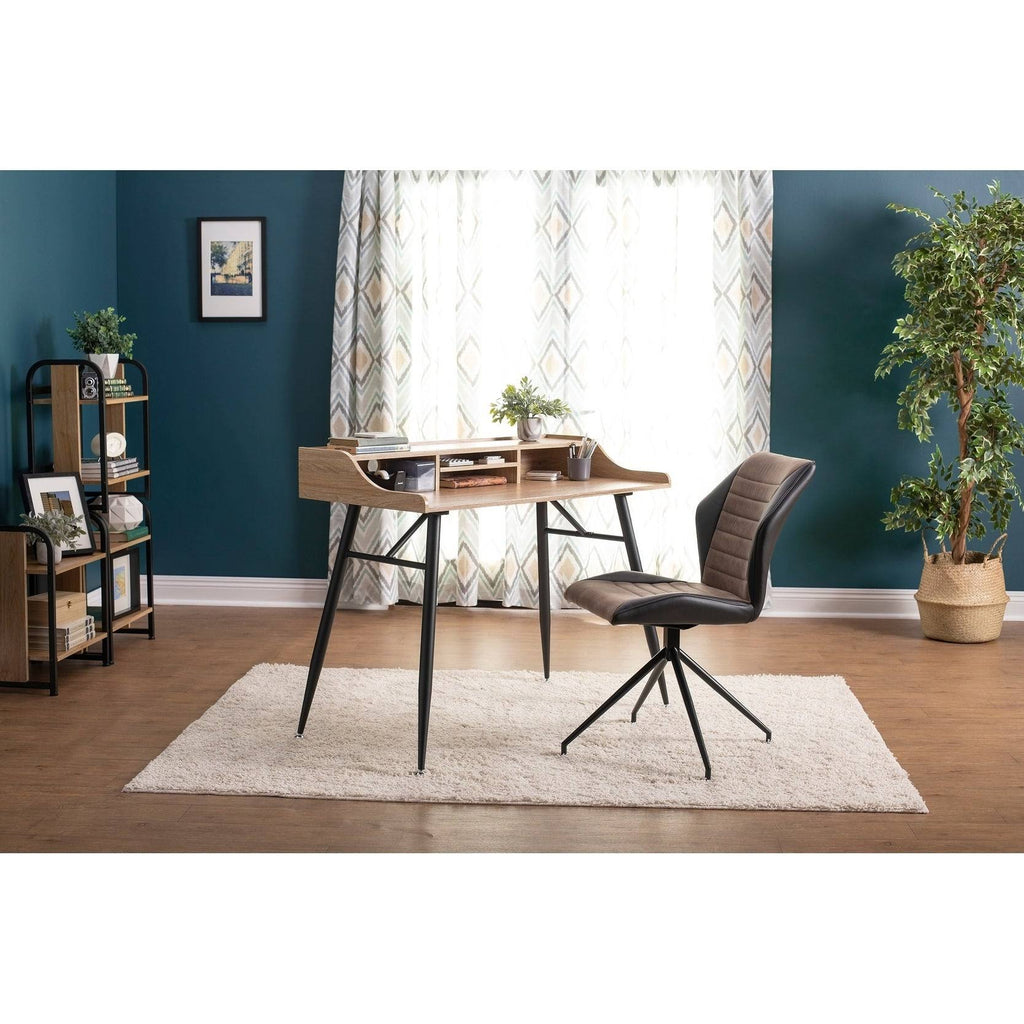 Black Brown Swivel Accent Chair with Metal Base J384