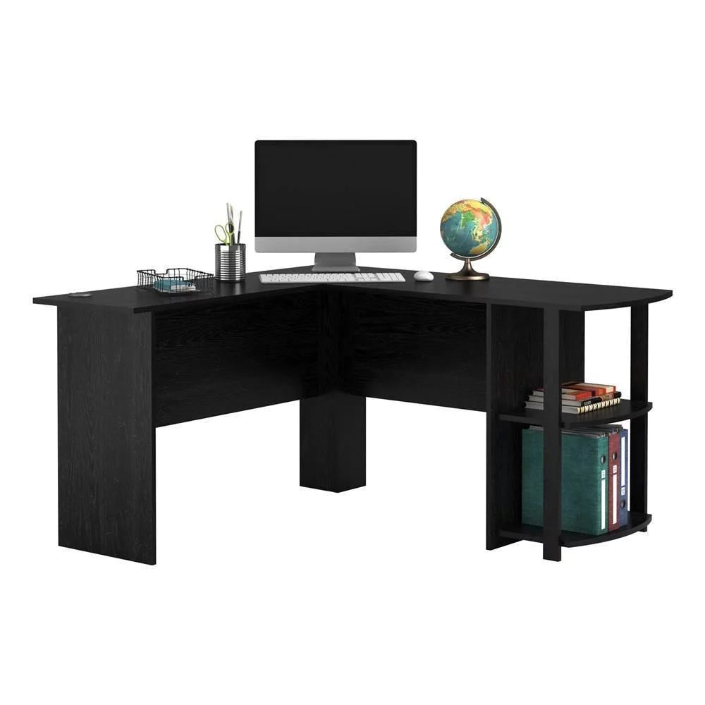 L-Shaped Corner Computer Desk with Bookshelves A671