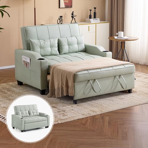 Light Green Faux Leather Convertible Futon Sofa Bed with USB Ports W711193