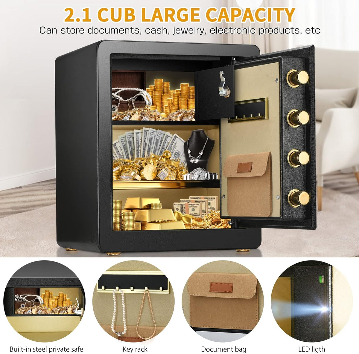 Fireproof Waterproof Digital Keypad Safe Box with Document Bag A1810